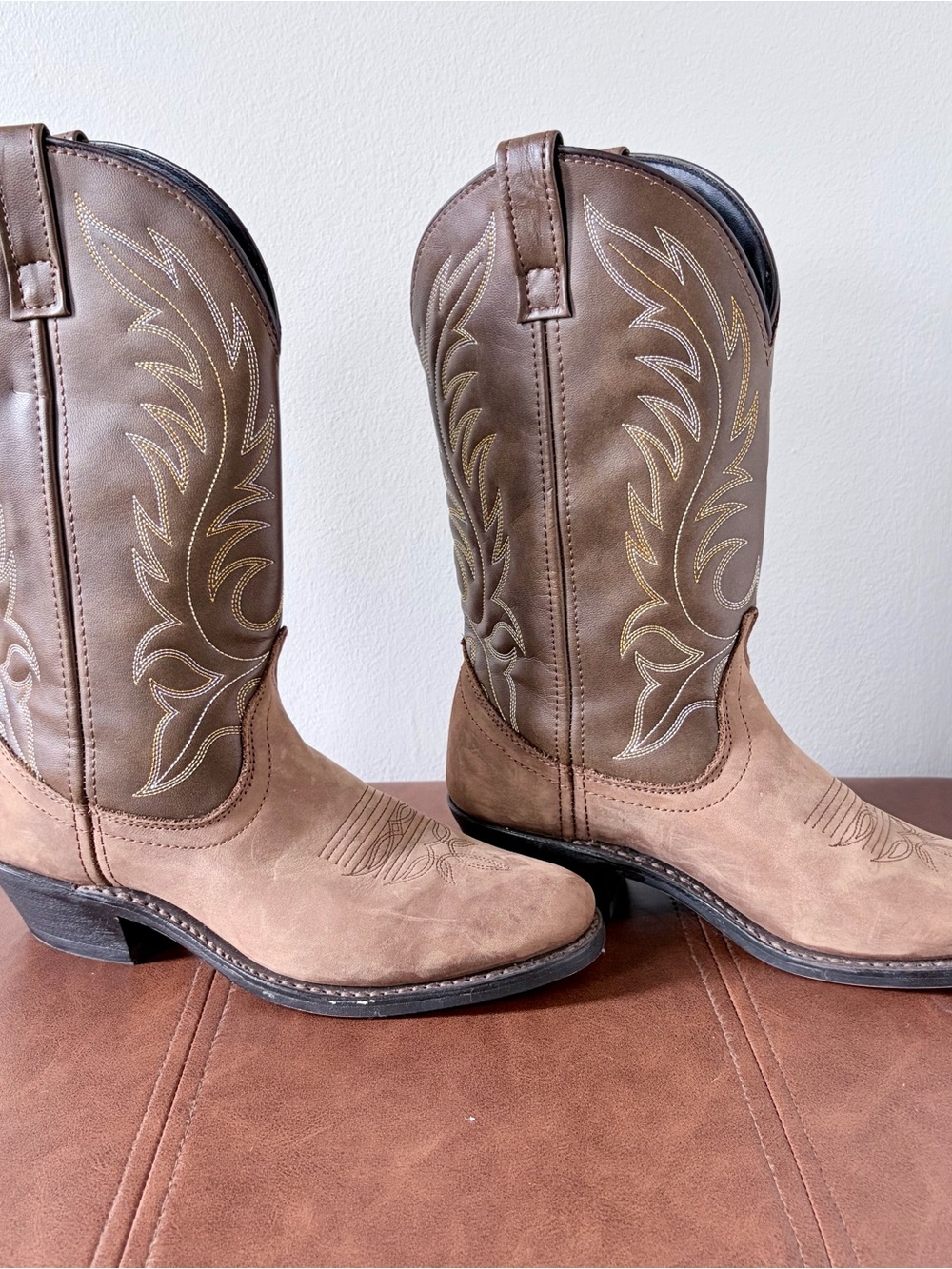 Laredo Two-Tone Brown Suede & Leather Cowboy Boots